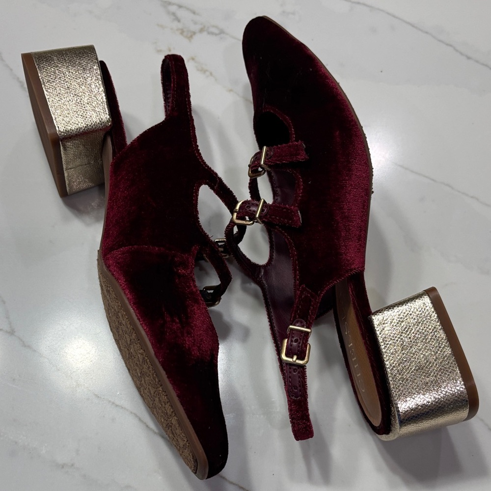 Chelsea & Violet Burgundy Velvet Heels - Picture 8 of 10
